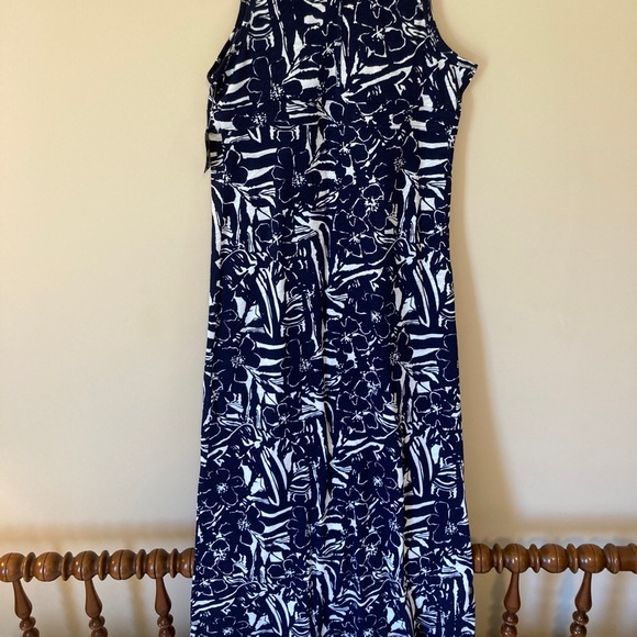 Eddie Bauer Knit Floral Navy Maxi Dress Petite S NWT - Picture 4 of 5
